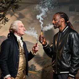 Conan O’Brian passing the smoke filled bong to George Washington and Snoop Dogg