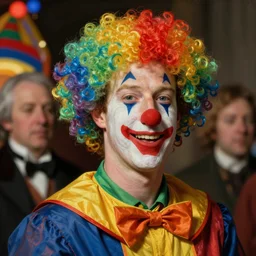 detailed portrait of mark zuckerberg as a clown at chuck e cheese rainbow wig by william - adolphe bouguereau, elizabeth jane gardner, alexandre cabanel, jean auguste dominique ingres, tony robert - fleury, john william waterhouse, francois - edouard picot, gustave courbet
