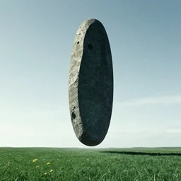 the monolith from 2 0 0 1 a space odyssey hovering over a green field