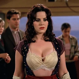 movie still of lana del rey with a very big bust in the tv show two & a half men, titanic ship interior, directed by quintin tarantino