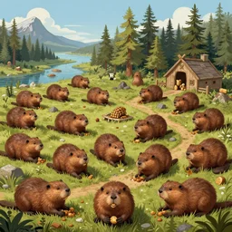 A Timberpunk Civilization of evolved Beavers, highly detailed, illustration, excellent composition, trending on Artstation