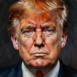 gediminas pranckevicius | close up portrait of a evil trump with orange hair in the sinister valley of despair, one mouth, one nose, two eyes, oil painting by tomasz jedruszek, cinematic lighting, pen and ink, intricate line, hd, 4 k, million of likes, trending on artstation