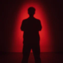 i see my own shadow cast in red light and outlined on the floor below me