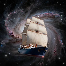 ship sailing across the nebula