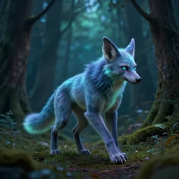 faerie werewolf wandering in the woods. safe for work, complementary colors, professional photography, matte painting, luminescent, 3 d render, 4 k, rimlight.