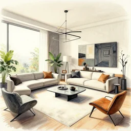 a detailed concept art of a modern living room, by moebius, by beeple