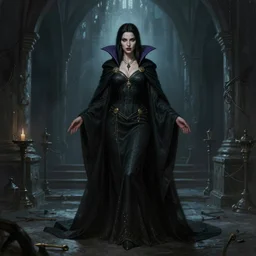 a highly detailed portrait painting of a female fantasy vampire priestess standing relaxed in eerie medieval castle dungeon setting, ambient light, fantasy art, pathfinder portrait, d & d portrait, artstation, digital art, symmetrical, centered, art by michael whelan, frank frazetta, tim hildebrandt, gerald brom, keith parkinson, boris vallejo