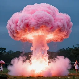 gender reveal party goes too far, detonating a nuclear bomb to make a large pink mushroom cloud
