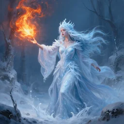 ! dream a freezing sorceress throwing a fire spell, digital painting by johannes helgeson, rossdraws and laurel d austin, concept art, surreal