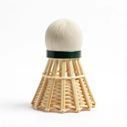 wicker shuttlecock, studio product photography, isolated on a pure white background, centered, entire object in frame, sharp focus, soft studio lighting