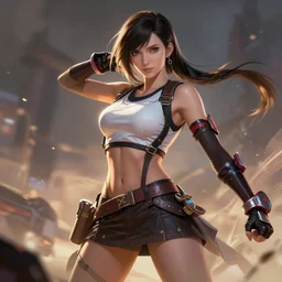 tifa as an apex legends character digital illustration portrait design by, mark brooks and brad kunkle detailed, gorgeous lighting, wide angle action dynamic portrait