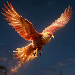 pheonix gliding at night, fantasy art, computer art,concept art,higj detail,atmospheric