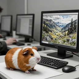 guinea pigs using computers, pencil drawing, detailed, hyper-detailed