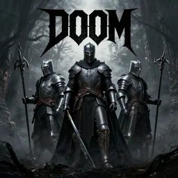 doom metal album cover, knights and darkness