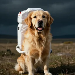 Astronaut golden retriever, beautiful landscape, dramatic lighting, cinematic, establishing shot, extremly high detail, photorealistic, cinematic lighting, post processed, concept art, artstation, matte painting, style by greg rutkowsky
