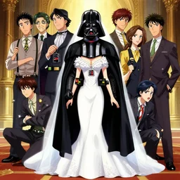 darth vader as christina hendricks in wedding dress, by artgerm, dent wu, dan mumford, beeple, wlop, rossdraws, james jean, marc simonetti, artstation giuseppe dangelico pino and michael garmash and rob rey and greg manches and huang guangjian and makoto shinkai