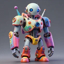 stylish colorful cyberpunk friendly robot, art style by zdzisaw beksinski & hsiao - ron cheng, character concept art, unreal engine render, digital illustration, sharp, intricate detail, volumetric light, ray tracing, soft light, claymation style, symmetric, acrylic on canvas, pinterest, artstation, behance