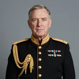 a masterpiece portrait photo of an older man in a military uniform full of distinctions, mary elizabeth winstead symmetrical face