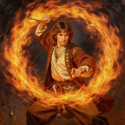 frodo baggins as fire lord ozai, russian impressionism oil painting, 4 k, beautiful painting, firebending, ornaments, by konstantin korovin