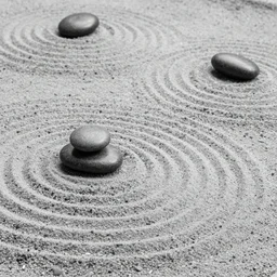 zen sand garden by edward gorey, monochrome,