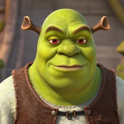 shrek with red eyes, head shot