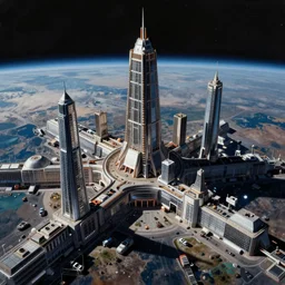 a painting of low earth orbit busy space city by john harris. ultra clear detailed