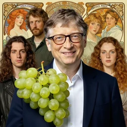 portrait of bill gates grapes, by giuseppe arcimboldo and paul barson and annie leibovitz and faith yata and artgerm and alphonse mucha, photorealistic, f 1. 8, soft lightning, high detail, 8 k