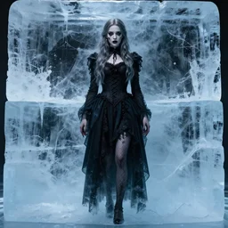 a beautiful girl completely encased in a block of ice, anna dittmann, full body, horror art, masterpiece, dark, gothic, very detailed, sharp, 8 k