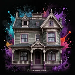 haunted victorian house by josan gonzalez splash art graphic design color splash high contrasting art, fantasy, highly detailed, art by greg rutkowski