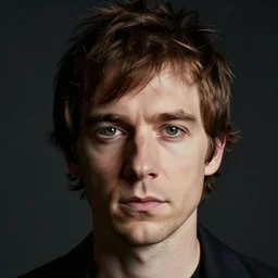 Portrait of Radiohead's frontman Thom Yorke looking intensely towards the camera