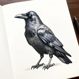 beautiful aesthetic inspirational masterful professional ink pen liner sketch of a raven bird posing, marvel style, concept art, fine details, trending on artstation, high quality paper, instagram photo