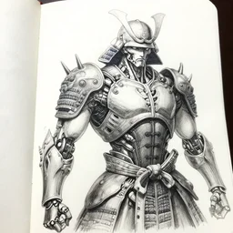 sketchbook pages samurai tribal cyborg, magnificent, close up, details, sharp focus, elegant, highly detailed, illustration, by jordan grimmer and greg rutkowski, intricate, beautiful, trending artstation, pixiv, digital art
