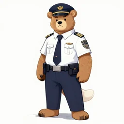 expressive stylized master furry artist digital line art painting full body portrait character study of the anthro male anthropomorphic bear fursona animal person wearing clothes airline pilot uniform