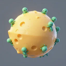 Cheese covered planet with aliens crawling