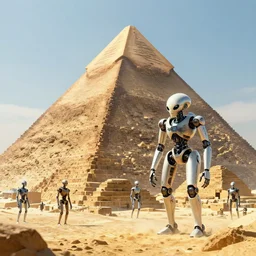 alien robots building pyramids, artstation, an epic fantasy, cinematic lighting, hyper realistic, photographic, sharp focus, by greg rutkowski and artgerm