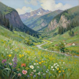a valley of flowers, oil painting, extremely detailed.