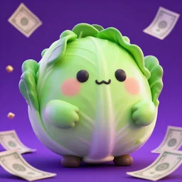 high quality 3 d render very cute cabbages money dollar! party! highly detailed, unreal engine cinematic smooth, moody purple glow light, low angle, uhd 8 k, sharp focus