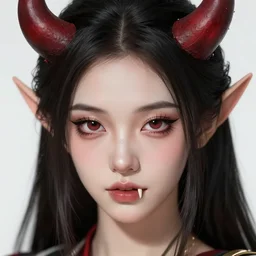 character concept art of an anime demon goddess | | cute - fine - face, pretty face, fangs, realistic shaded perfect face, fine details by realistic shaded lighting poster by ilya kuvshinov