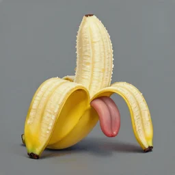 a surrealist painting of a banana peel with teeth and tongue, artstation