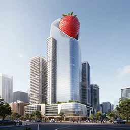 an residential tower building inspired by a strawberry at sydney's central station, award - winning architectural design, futurist, eco - building