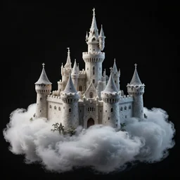 castle made of clouds, highly detailed, lots of detail, small details, 8 k, black background, ritualistic, scary, spooky