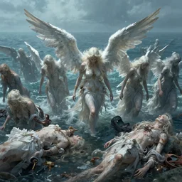 crowd of fallen angels wandering through the ocean of decay, artstation