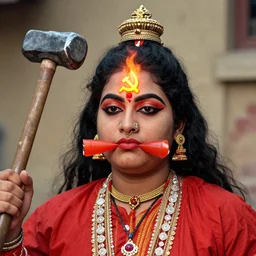 kali - durga in the style of ivan bilibin with a hammer and sickle and in the forehead the star burns