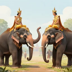 the elephant battle, elephant duel scene, king naresuan of ayutthaya versus crown prince mingyi swa of burma, a colorized photo, colorized, # film, movie still