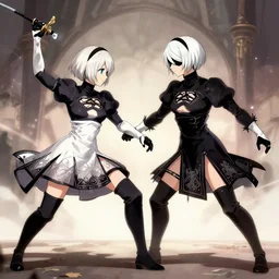 photo of 2b fighting kaine from nier