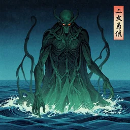 cthulhu on the ocean, ukiyo - e