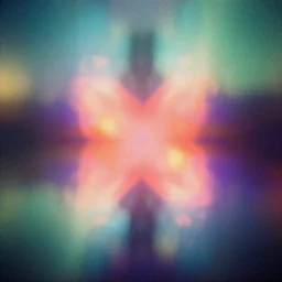 experimental non sense image, colorful, very faded, grainy, very blurry, expired film, symmetrical