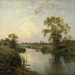 the biesbosch, the netherlands in the style of hudson river school of art, oil on canvas
