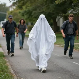 Buzzfeed Unsolved episode with investigators running away from a person acting like a ghost wearing a white cloth over body