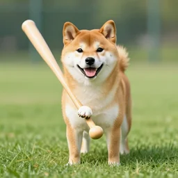 shiba inu dog with baseball bat 4 k